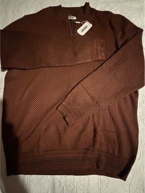 Coofandy Men's Brown Patterned Knit Sweater XL
